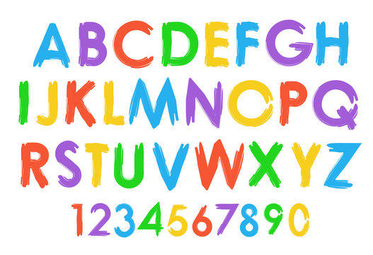 Cheerful colorful vector alphabet typography set.