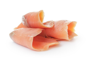 rolled sliced salmon isolated on white