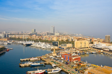 Fototapeta premium Barcelona and Mediterranean Sea in sunny day. Catalonia, Spain