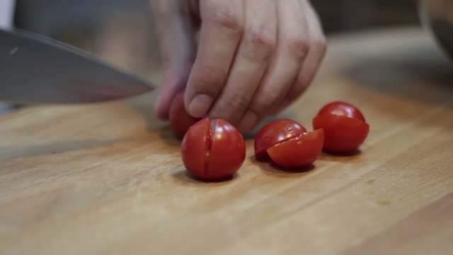 Slicing Chery Tomatoes In Half
