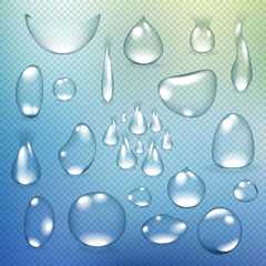 Pure clear water drops realistic set isolated vector