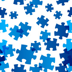 Seamless pattern with blue puzzle