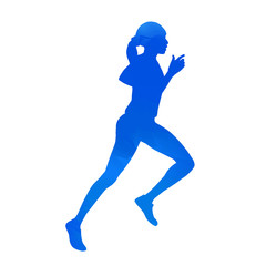 Fototapeta na wymiar Cyan running woman. Vector silhouette