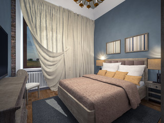 classic blue bedroom 3d rendering