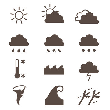 Weather icons set. Cloud, sun, precipitation