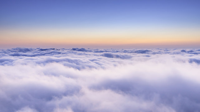 Sea of clouds, winter landscape