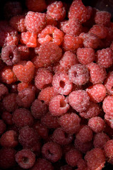 Raspberry fruit background with sunbeam