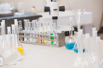 Test tubes with colorful fluid inside