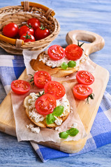 Sandwich with cheese, tomato and Basil