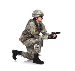 soldier shoots a gun