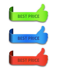 Thumb up banners set with the inscription best price isolated on
