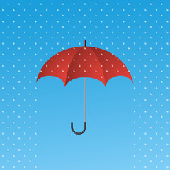 Opened red umbrella protecting from rain. Protection symbol.