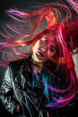 young girl movement colour hair magnificent