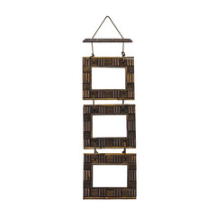 Wooden frame on string isolated on white background