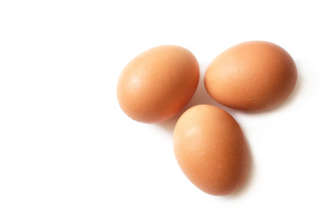 Raw eggs on white background