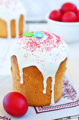 Easter cake kulich , Russian traditional, white background.
