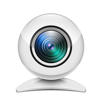 Realistic white web camera icon on white background