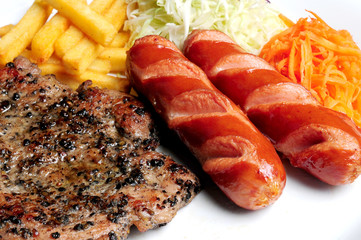 Steak pork black pepper and sausage