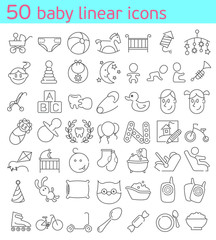 Vector thin line baby icons set