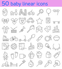 Vector thin line baby icons set