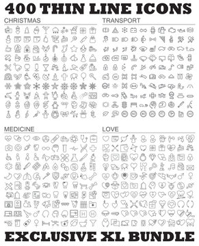 400 thin line icons bundle