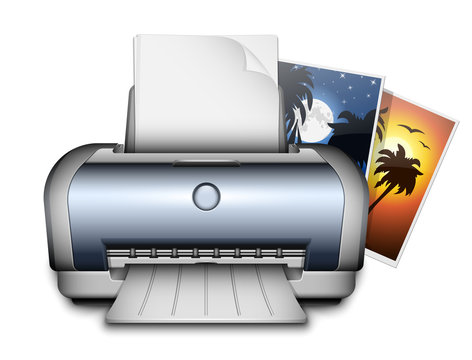 Printer And Printed Photos. Vector Illustration