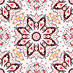 Seamless ornated pattern with red, orange and brown