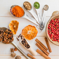 spoons with herbs and spices