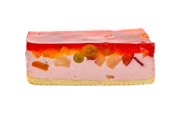 Fruit yogurt cheesecake with jelly on white background