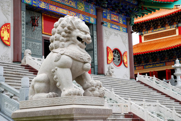 Stone Female Lion and baby at Chinese Temple