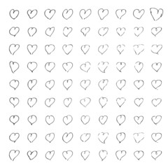 Hand drawn pen and ink style illustration of hearts