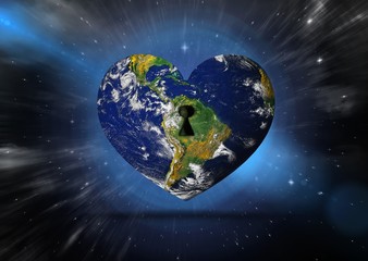 Composite image of heart shaped earth
