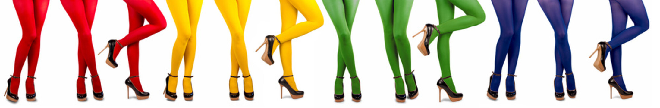 female legs in multicolored stockings