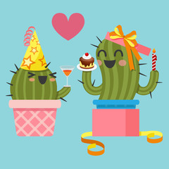 loving couple of cactus at birthday party