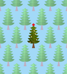 Christmas tree in forest. Greeting card for Christmas and new ye