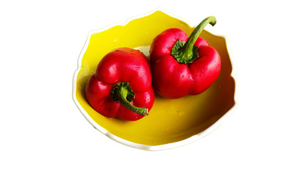 Red Sweet Peppers on Green Plate