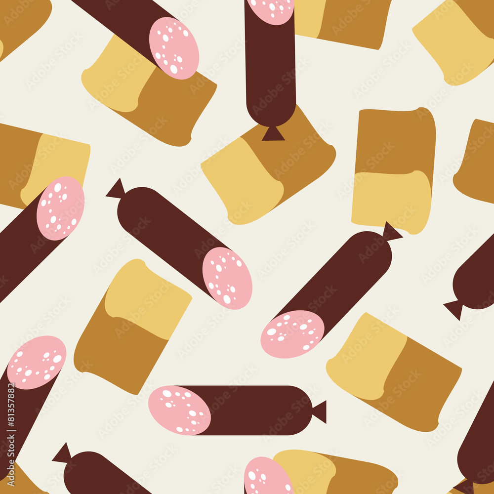 Poster seamless pattern sausage and bread. food vector background