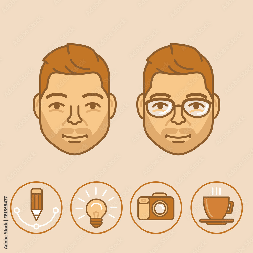 Poster vector graphic designer portrait and avatar in trendy linear sty