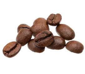 roasted coffee beans isolated in white background cutout