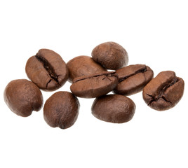 roasted coffee beans isolated in white background cutout