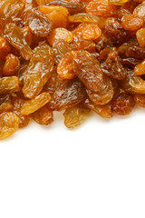 Yellow sultanas raisins isolated on white background cutout