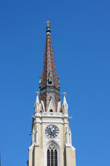 Fototapeta na wymiar Clock on cathedral, city of Novi Sad, Serbia, Exit festival plac