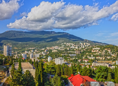 Yalta, Crimea: Panoramic view on Yalta famous resort, Russia.
