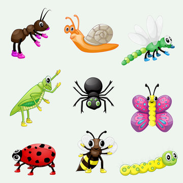 Set of cute cartoon insects