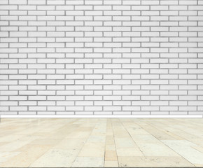 Brick wall with marble floor