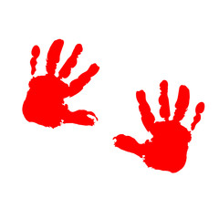 two red children's palm prints on a white background