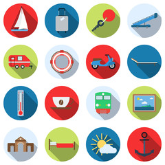 Travel and vacation flat vector icons