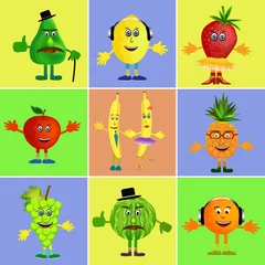Fotobehang fruit cartoon collage © katarinagondova