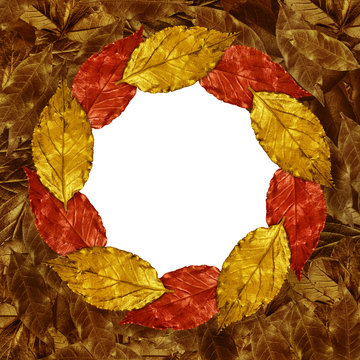 Autumn leaves vintage background with frame