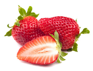 Closeup of fresh strawberries, isolated on a white background